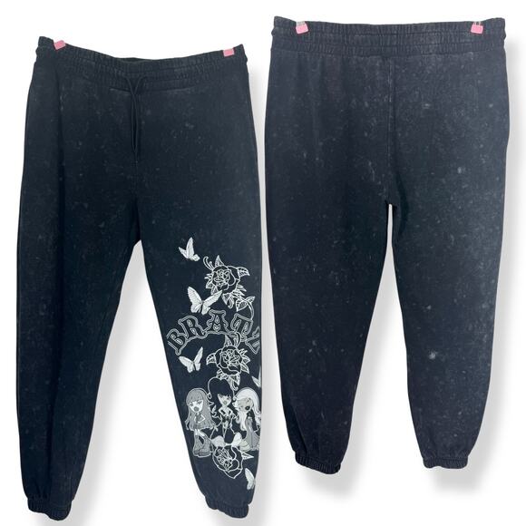BRATZ Graphic Jogger Sweatpants 2XL Black Wash Drawstring Y2k Whimsigoth Retro - Picture 1 of 12